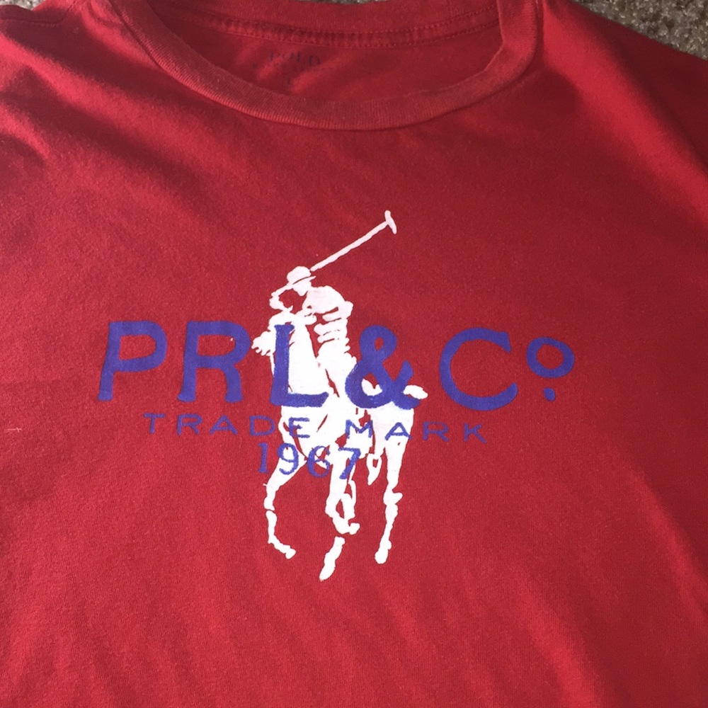 Red white and blue polo shirt